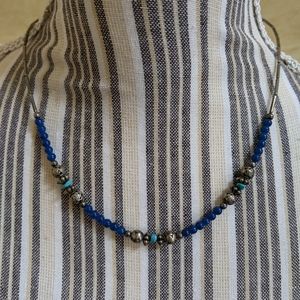 Silver, turquoise, and lapis necklace
